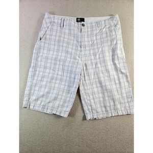 Micros Plaid Cargo Shorts Mens 36 Streetwear Y2K Skater Embroidered Gray